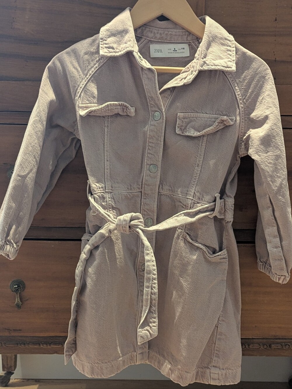 Zara Light Light Pink Jean Dress with Tie Waist